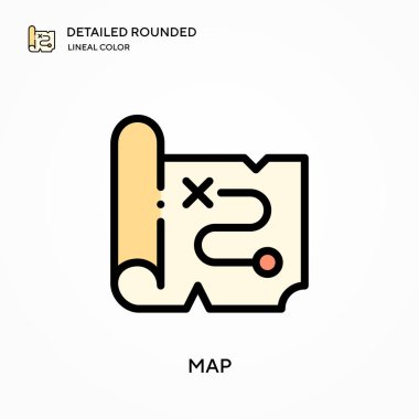Ayrıntılı yuvarlak doğrusal renk vektör simgesi haritası. Web mobil UI ögesi için resimleme sembolü tasarım şablonu. Düzenlenebilir vuruşlarda mükemmel renk modern piktogram. İş projeniz için harita simgeleri