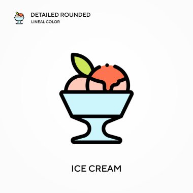 Dondurma ayrıntılı yuvarlak doğrusal renk vektör ikonu. Web mobil UI ögesi için resimleme sembolü tasarım şablonu. Düzenlenebilir vuruşlarda mükemmel renk modern piktogram. İş projeniz için dondurma simgeleri