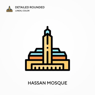 Hasan camii yuvarlak lineal renk vektör simgesini detaylı olarak açıkladı. Web mobil UI ögesi için resimleme sembolü tasarım şablonu. Düzenlenebilir vuruşlarda mükemmel renk modern piktogram. Hasan cami simgeleri iş projeniz için