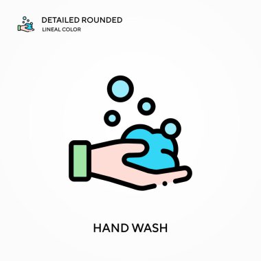 El yıkama detaylı yuvarlak doğrusal renk vektör ikonu. Web mobil UI ögesi için resimleme sembolü tasarım şablonu. Düzenlenebilir vuruşlarda mükemmel renk modern piktogram. İş projeniz için el yıkama simgeleri
