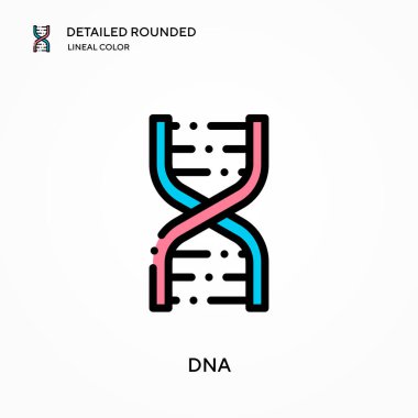 DNA detaylı yuvarlak doğrusal renk vektör simgesi. Web mobil UI ögesi için resimleme sembolü tasarım şablonu. Düzenlenebilir vuruşlarda mükemmel renk modern piktogram. İş projeniz için DNA simgeleri