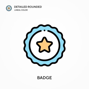 Rozet ayrıntılı yuvarlak doğrusal renk vektör simgesi. Web mobil UI ögesi için resimleme sembolü tasarım şablonu. Düzenlenebilir vuruşlarda mükemmel renk modern piktogram. İş projeniz için rozet simgeleri