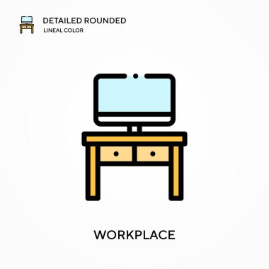 İş yeri ayrıntılı yuvarlak doğrusal renk vektörü simgesi. Web mobil UI ögesi için resimleme sembolü tasarım şablonu. Düzenlenebilir vuruşlarda mükemmel renk modern piktogram. İş projeniz için işyeri simgeleri