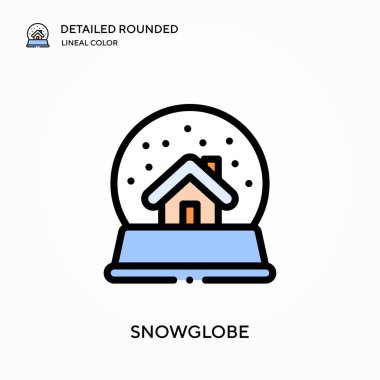 Kar küresi ayrıntılı yuvarlak doğrusal renk vektör simgesi. Web mobil UI ögesi için resimleme sembolü tasarım şablonu. Düzenlenebilir vuruşlarda mükemmel renk modern piktogram. İş projeniz için kar küresi simgeleri