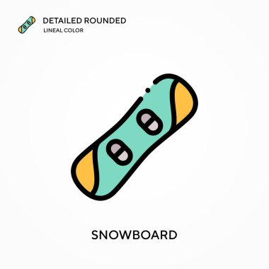 Snowboard ayrıntılı yuvarlak doğrusal renk vektör simgesi. Web mobil UI ögesi için resimleme sembolü tasarım şablonu. Düzenlenebilir vuruşlarda mükemmel renk modern piktogram. İş projeniz için snowboard simgeleri
