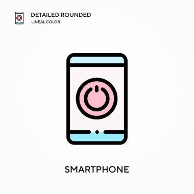 Akıllı telefon ayrıntılı yuvarlak doğrusal renk vektör simgesi. Web mobil UI ögesi için resimleme sembolü tasarım şablonu. Düzenlenebilir vuruşlarda mükemmel renk modern piktogram. İş projeniz için akıllı telefon simgeleri