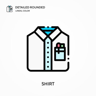 Gömlek ayrıntılı yuvarlak doğrusal renk vektör ikonu. Web mobil UI ögesi için resimleme sembolü tasarım şablonu. Düzenlenebilir vuruşlarda mükemmel renk modern piktogram. İş projeniz için gömlek simgeleri