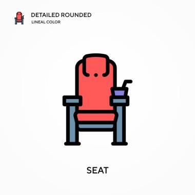 Koltuk detaylı yuvarlak doğrusal renk vektör simgesi. Web mobil UI ögesi için resimleme sembolü tasarım şablonu. Düzenlenebilir vuruşlarda mükemmel renk modern piktogram. İş projeniz için koltuk simgeleri