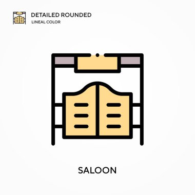 Salon detaylı yuvarlak doğrusal renk vektör simgesi. Web mobil UI ögesi için resimleme sembolü tasarım şablonu. Düzenlenebilir vuruşlarda mükemmel renk modern piktogram. İş projeniz için salon simgeleri