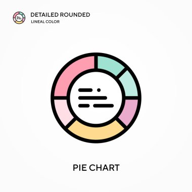 Pasta şeması yuvarlak doğrusal renk vektörü simgesini detaylı olarak açıkladı. Web mobil UI ögesi için resimleme sembolü tasarım şablonu. Düzenlenebilir vuruşlarda mükemmel renk modern piktogram. İş projeniz için pasta çizelgesi simgeleri