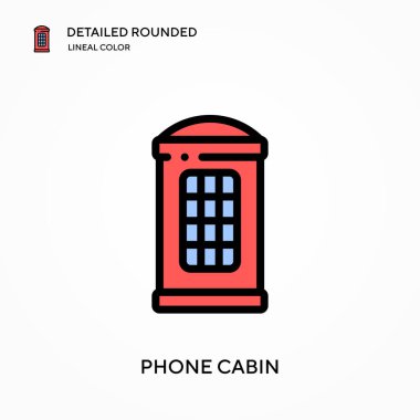 Telefon kulübesi yuvarlak doğrusal renk vektör simgesini detaylandırdı. Web mobil UI ögesi için resimleme sembolü tasarım şablonu. Düzenlenebilir vuruşlarda mükemmel renk modern piktogram. İş projeniz için telefon kulübesi simgeleri