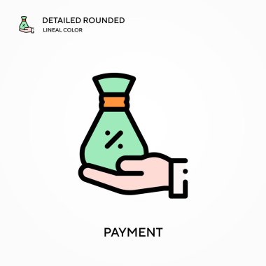 Ödeme ayrıntılı yuvarlak doğrusal renk vektörü simgesi. Web mobil UI ögesi için resimleme sembolü tasarım şablonu. Düzenlenebilir vuruşlarda mükemmel renk modern piktogram. İş projeniz için ödeme simgeleri