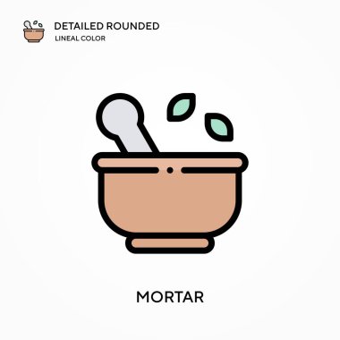 Havan topu ayrıntılı yuvarlak doğrusal renk vektör simgesi. Web mobil UI ögesi için resimleme sembolü tasarım şablonu. Düzenlenebilir vuruşlarda mükemmel renk modern piktogram. İş projeniz için havan topu simgeleri