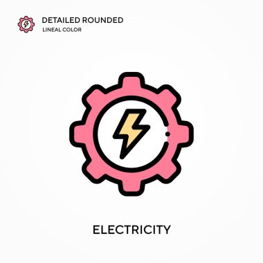 Elektrik ayrıntılı yuvarlak doğrusal renk vektör simgesi. Web mobil UI ögesi için resimleme sembolü tasarım şablonu. Düzenlenebilir vuruşlarda mükemmel renk modern piktogram. İş projeniz için elektrik simgeleri