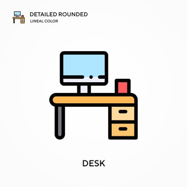 Masa ayrıntılı yuvarlak doğrusal renk vektör simgesi. Web mobil UI ögesi için resimleme sembolü tasarım şablonu. Düzenlenebilir vuruşlarda mükemmel renk modern piktogram. İş projeniz için masa simgeleri