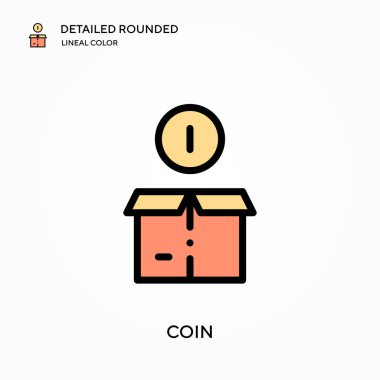 Sikke detaylı yuvarlak doğrusal renk vektör simgesi. Web mobil UI ögesi için resimleme sembolü tasarım şablonu. Düzenlenebilir vuruşlarda mükemmel renk modern piktogram. İş projeniz için para simgeleri