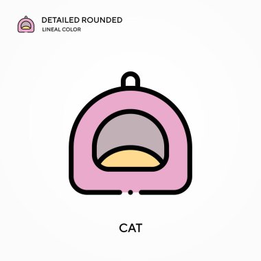 Kedi ayrıntılı yuvarlak doğrusal renk vektör simgesi. Web mobil UI ögesi için resimleme sembolü tasarım şablonu. Düzenlenebilir vuruşlarda mükemmel renk modern piktogram. İş projeniz için kedi simgeleri