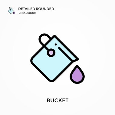 Kova detaylı yuvarlak doğrusal renk vektör simgesi. Web mobil UI ögesi için resimleme sembolü tasarım şablonu. Düzenlenebilir vuruşlarda mükemmel renk modern piktogram. İş projeniz için kova simgeleri