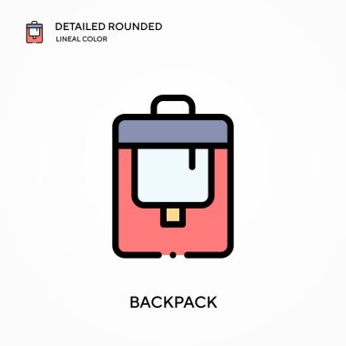 Sırt çantası ayrıntılı yuvarlak doğrusal renk vektör simgesi. Web mobil UI ögesi için resimleme sembolü tasarım şablonu. Düzenlenebilir vuruşlarda mükemmel renk modern piktogram. İş projeniz için sırt çantası simgeleri