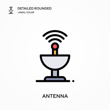 Anten ayrıntılı yuvarlak doğrusal renk vektör simgesi. Web mobil UI ögesi için resimleme sembolü tasarım şablonu. Düzenlenebilir vuruşlarda mükemmel renk modern piktogram. İş projeniz için anten simgeleri
