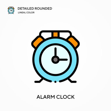 Alarm saati ayrıntılı yuvarlak doğrusal renk vektör simgesi. Web mobil UI ögesi için resimleme sembolü tasarım şablonu. Düzenlenebilir vuruşlarda mükemmel renk modern piktogram. İş projeniz için alarmlı saat simgeleri