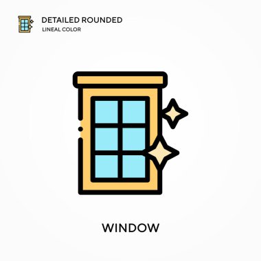 Pencere detaylı yuvarlak doğrusal renk vektör simgesi. Web mobil UI ögesi için resimleme sembolü tasarım şablonu. Düzenlenebilir vuruşlarda mükemmel renk modern piktogram. İş projeniz için pencere simgeleri