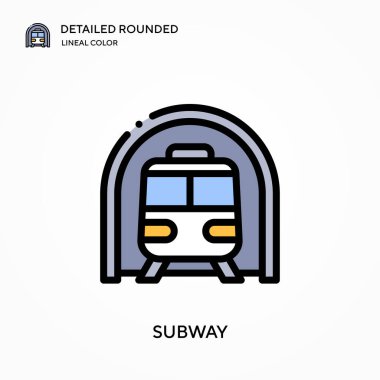 Metro detaylı yuvarlak doğrusal renk vektör simgesi. Web mobil UI ögesi için resimleme sembolü tasarım şablonu. Düzenlenebilir vuruşlarda mükemmel renk modern piktogram. İş projeniz için metro simgeleri