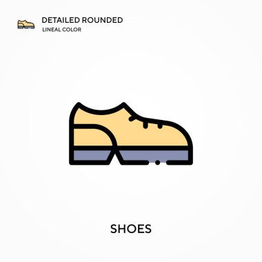 Ayakkabılar ayrıntılı yuvarlak doğrusal renk vektör ikonu. Web mobil UI ögesi için resimleme sembolü tasarım şablonu. Düzenlenebilir vuruşlarda mükemmel renk modern piktogram. İş projeniz için ayakkabı simgeleri