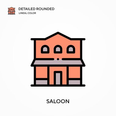 Salon detaylı yuvarlak doğrusal renk vektör simgesi. Web mobil UI ögesi için resimleme sembolü tasarım şablonu. Düzenlenebilir vuruşlarda mükemmel renk modern piktogram. İş projeniz için salon simgeleri