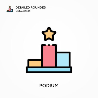 Podyum detaylı yuvarlak lineal renk vektör ikonu. Web mobil UI ögesi için resimleme sembolü tasarım şablonu. Düzenlenebilir vuruşlarda mükemmel renk modern piktogram. İş projeniz için podyum simgeleri
