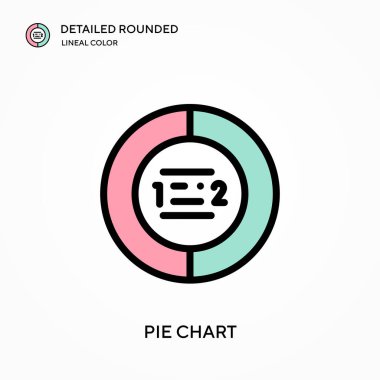 Pasta şeması yuvarlak doğrusal renk vektörü simgesini detaylı olarak açıkladı. Web mobil UI ögesi için resimleme sembolü tasarım şablonu. Düzenlenebilir vuruşlarda mükemmel renk modern piktogram. İş projeniz için pasta çizelgesi simgeleri