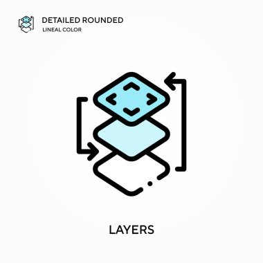 Katmanlar ayrıntılı yuvarlak doğrusal renk vektör simgesi. Web mobil UI ögesi için resimleme sembolü tasarım şablonu. Düzenlenebilir vuruşlarda mükemmel renk modern piktogram. İş projeniz için katman simgeleri