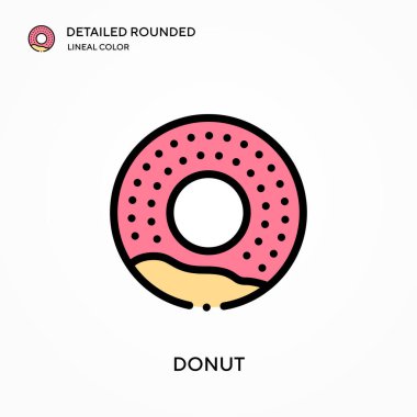 Donut ayrıntılı yuvarlak doğrusal renk vektör simgesi. Web mobil UI ögesi için resimleme sembolü tasarım şablonu. Düzenlenebilir vuruşlarda mükemmel renk modern piktogram. İş projeniz için donut simgeleri