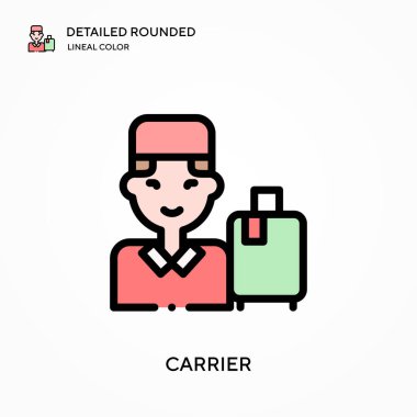 Taşıyıcı ayrıntılı yuvarlak doğrusal renk vektör simgesi. Web mobil UI ögesi için resimleme sembolü tasarım şablonu. Düzenlenebilir vuruşlarda mükemmel renk modern piktogram. İş projeniz için taşıyıcı simgeleri