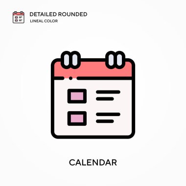 Takvim ayrıntılı yuvarlak doğrusal renk vektörü simgesi. Web mobil UI ögesi için resimleme sembolü tasarım şablonu. Düzenlenebilir vuruşlarda mükemmel renk modern piktogram. İş projeniz için takvim simgeleri