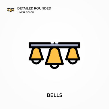 Çanlar ayrıntılı yuvarlak doğrusal renk vektör ikonu. Web mobil UI ögesi için resimleme sembolü tasarım şablonu. Düzenlenebilir vuruşlarda mükemmel renk modern piktogram. İş projeniz için çan simgeleri