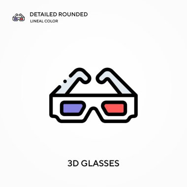 3D gözlük ayrıntılı yuvarlak doğrusal renk vektör simgesi. Web mobil UI ögesi için resimleme sembolü tasarım şablonu. Düzenlenebilir vuruşlarda mükemmel renk modern piktogram. İş projeniz için 3D gözlük simgeleri
