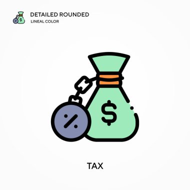 Vergi ayrıntılı yuvarlak doğrusal renk vektörü simgesi. Web mobil UI ögesi için resimleme sembolü tasarım şablonu. Düzenlenebilir vuruşlarda mükemmel renk modern piktogram. İş projeniz için vergi simgeleri