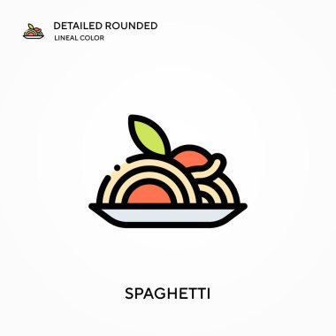 Spagetti ayrıntılı yuvarlak doğrusal renk vektör ikonu. Web mobil UI ögesi için resimleme sembolü tasarım şablonu. Düzenlenebilir vuruşlarda mükemmel renk modern piktogram. İş projeniz için spagetti simgeleri