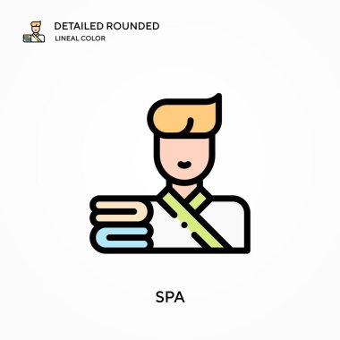 Spa ayrıntılı yuvarlak doğrusal renk vektör simgesi. Web mobil UI ögesi için resimleme sembolü tasarım şablonu. Düzenlenebilir vuruşlarda mükemmel renk modern piktogram. İş projeniz için spa simgeleri