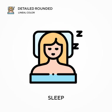 Ayrıntılı yuvarlak çizgi renk vektör ikonu uyu. Web mobil UI ögesi için resimleme sembolü tasarım şablonu. Düzenlenebilir vuruşlarda mükemmel renk modern piktogram. İş projeniz için uyku simgeleri