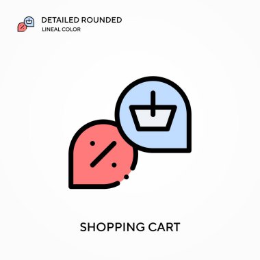 Alışveriş arabası yuvarlak çizgili renk vektör simgesi detaylı. Web mobil UI ögesi için resimleme sembolü tasarım şablonu. Düzenlenebilir vuruşlarda mükemmel renk modern piktogram. İş projeniz için alışveriş arabası simgeleri