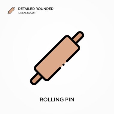 Rolling pin detaylı yuvarlak doğrusal renk vektör simgesi. Web mobil UI ögesi için resimleme sembolü tasarım şablonu. Düzenlenebilir vuruşlarda mükemmel renk modern piktogram. İş projeniz için merdane simgeleri