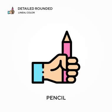 Kalem detaylı yuvarlak doğrusal renk vektörü simgesi. Web mobil UI ögesi için resimleme sembolü tasarım şablonu. Düzenlenebilir vuruşlarda mükemmel renk modern piktogram. İş projeniz için kalem simgeleri