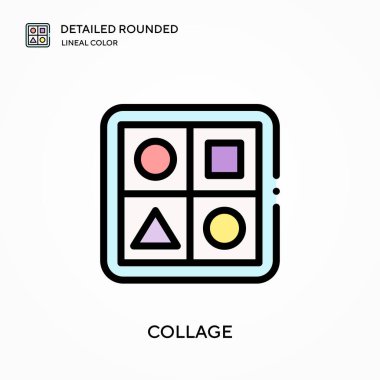 Kolaj ayrıntılı yuvarlak doğrusal renk vektör simgesi. Web mobil UI ögesi için resimleme sembolü tasarım şablonu. Düzenlenebilir vuruşlarda mükemmel renk modern piktogram. İş projeniz için kolaj simgeleri