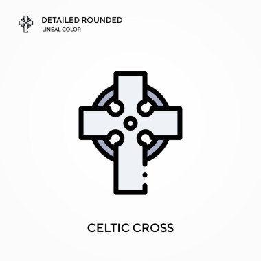 Kelt haçı ayrıntılı yuvarlak doğrusal renk vektör simgesi. Web mobil UI ögesi için resimleme sembolü tasarım şablonu. Düzenlenebilir vuruşlarda mükemmel renk modern piktogram. İş projeniz için Kelt çapraz simgeleri