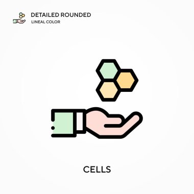Hücreler ayrıntılı yuvarlak doğrusal renk vektör ikonu. Web mobil UI ögesi için resimleme sembolü tasarım şablonu. Düzenlenebilir vuruşlarda mükemmel renk modern piktogram. İş projeniz için hücre simgeleri