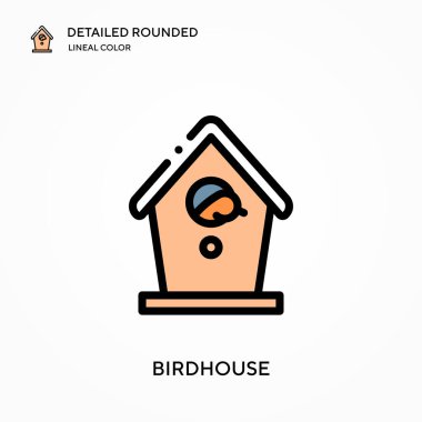 Kuş evi yuvarlak doğrusal renk vektör simgesini detaylı olarak açıkladı. Web mobil UI ögesi için resimleme sembolü tasarım şablonu. Düzenlenebilir vuruşlarda mükemmel renk modern piktogram. İş projeniz için kuş evi simgeleri