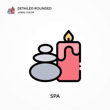 Spa ayrıntılı yuvarlak doğrusal renk vektör simgesi. Web mobil UI ögesi için resimleme sembolü tasarım şablonu. Düzenlenebilir vuruşlarda mükemmel renk modern piktogram. İş projeniz için spa simgeleri
