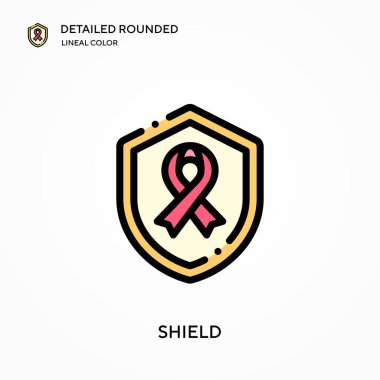 Kalkan detaylı yuvarlak doğrusal renk vektör simgesi. Web mobil UI ögesi için resimleme sembolü tasarım şablonu. Düzenlenebilir vuruşlarda mükemmel renk modern piktogram. İş projeniz için kalkan simgeleri